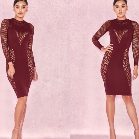 NWT House of CB Silvy Open Knit Dress in Red Berry - Picture 2 of 5